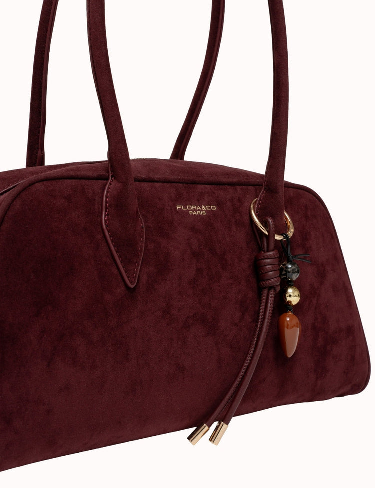 Bolso Bowling Burdeos Suede para Mujer estilo urbano