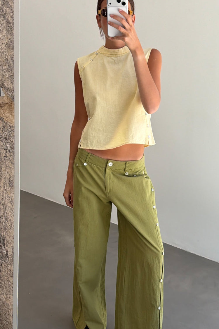 Top Amarillo de Punto con Botones para Mujer vista frontal