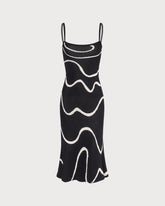 Vestido midi negro de punto con dobladillo en onda y silueta de sirena sofisticado